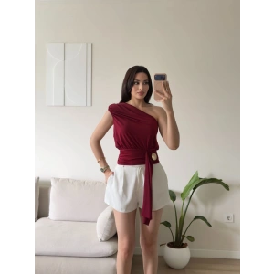 Tek Omuz Kuşaklı Bluz - BORDO