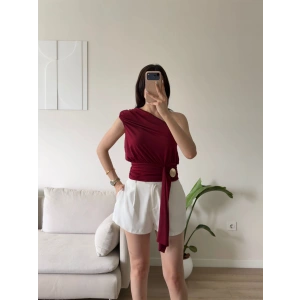 Tek Omuz Kuşaklı Bluz - BORDO