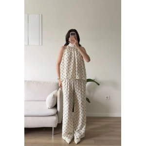 Halter Yaka Puantiyeli Takım - BEJ