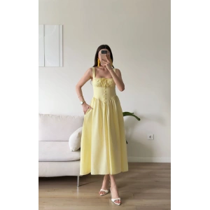 Bel Korse Askılı Prenses Elbise - SARI