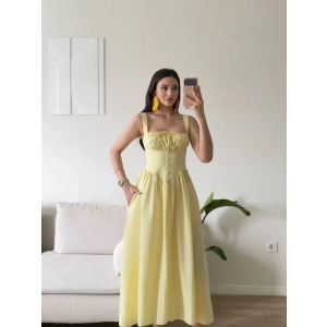 Bel Korse Askılı Prenses Elbise - SARI