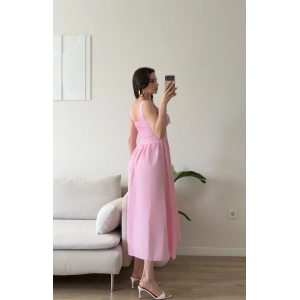 Bel Korse Askılı Prenses Elbise - PEMBE
