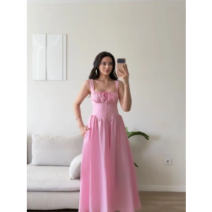 Bel Korse Askılı Prenses Elbise - PEMBE