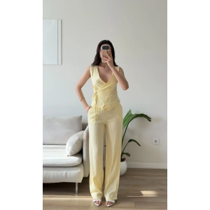 Kruvaze Bluz Pantolon Takım - SARI