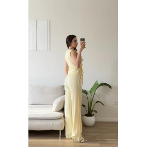 Kruvaze Bluz Pantolon Takım - SARI
