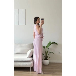 Kruvaze Bluz Pantolon Takım - PEMBE
