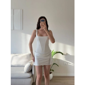 Eteği Drape Bodysuit Elbise - BEYAZ