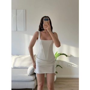 Eteği Drape Bodysuit Elbise - BEYAZ