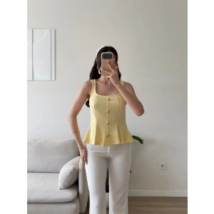 Volanlı Düğmeli Bluz - SARI