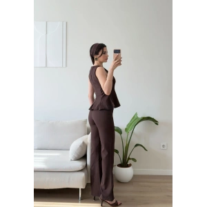 Premium Volanlı Pantolon Takım - KAHVE