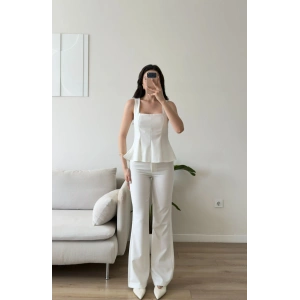 Premium Volanlı Pantolon Takım - BEYAZ