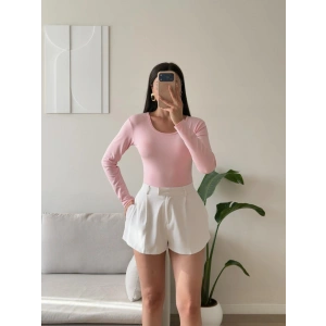 Bisiklet Yaka Bodysuit - PEMBE
