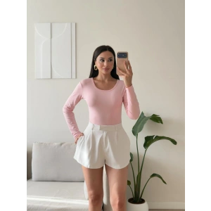 Bisiklet Yaka Bodysuit - PEMBE