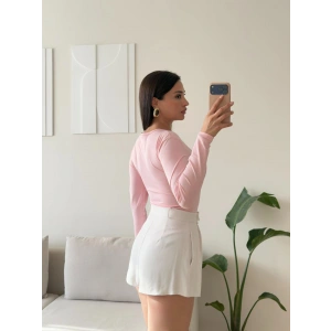 Bisiklet Yaka Bodysuit - PEMBE