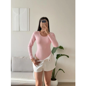 Bisiklet Yaka Bodysuit - PEMBE