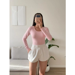 Bisiklet Yaka Bodysuit - PEMBE