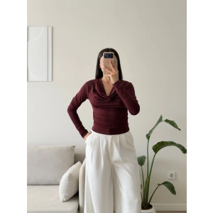 Degaje Yaka Drapeli Bluz - BORDO