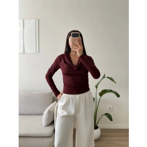 Degaje Yaka Drapeli Bluz - BORDO