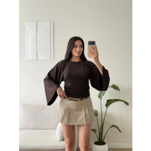 Yarasa Kol Büzgülü Bluz - KAHVE