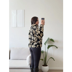 Retro Peluş Fermuar Sweat - ÇİÇEK DESEN
