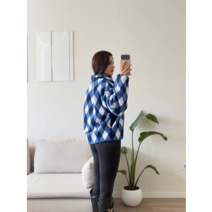Retro Peluş Fermuar Sweat - BAKLAVA MAVİ