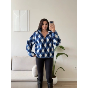 Retro Peluş Fermuar Sweat - BAKLAVA MAVİ