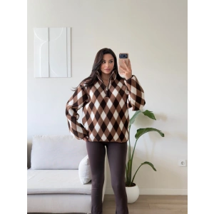 Retro Peluş Fermuar Sweat - BAKLAVA KAHVE