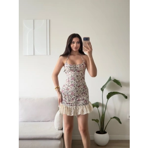 Flora Kuşgözü Askılı Elbise