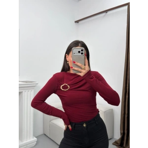 Aksesuarlı Kayık Yaka Bluz - BORDO