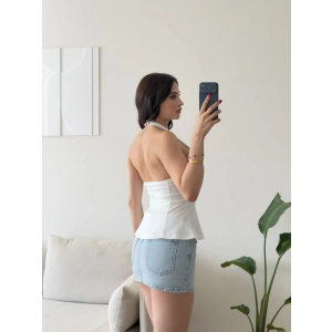 Alessa Sırt Dekolteli Peplum Bluz - BEYAZ