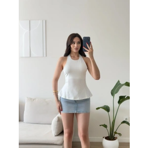 Alessa Sırt Dekolteli Peplum Bluz - BEYAZ