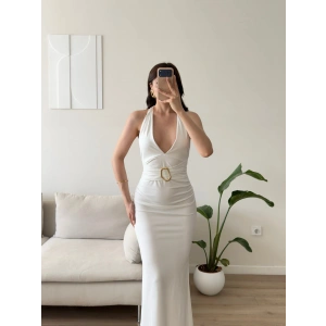 Arina Halter Aksesuar Elbise - BEYAZ