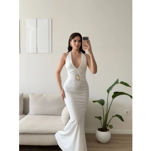 Arina Halter Aksesuar Elbise - BEYAZ
