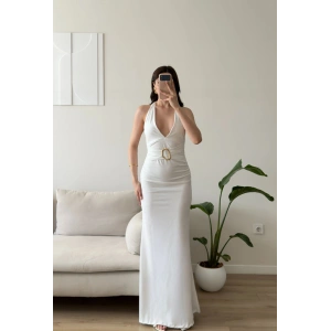 Arina Halter Aksesuar Elbise - BEYAZ