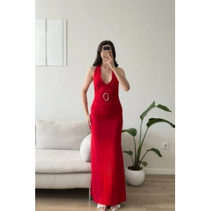 Arina Halter Aksesuar Elbise - KIRMIZI