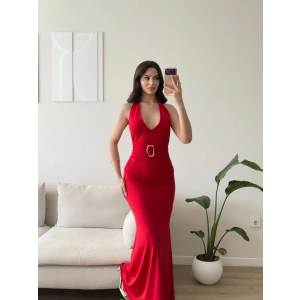 Arina Halter Aksesuar Elbise - KIRMIZI