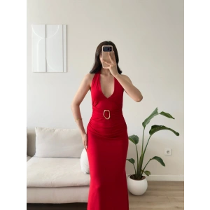 Arina Halter Aksesuar Elbise - KIRMIZI