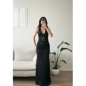 Arina Halter Aksesuar Elbise - SİYAH