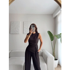 Asimetrik Aksesuarlı İkili Takım - KAHVE