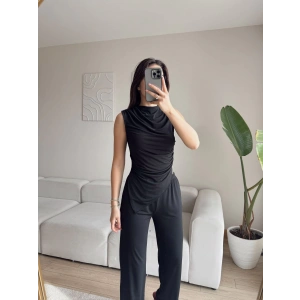 Asimetrik Bluz & Pantolon Takım - SİYAH