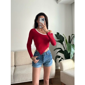 Asimetrik Tek Omuz Biyeli Crop - KIRMIZI