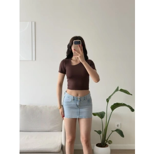 Asimetrik Yaka Crop - KAHVE