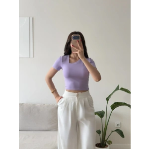 Asimetrik Yaka Crop - LİLA
