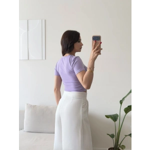 Asimetrik Yaka Crop - LİLA