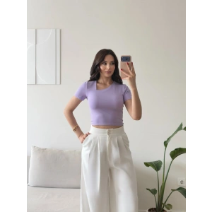 Asimetrik Yaka Crop - LİLA
