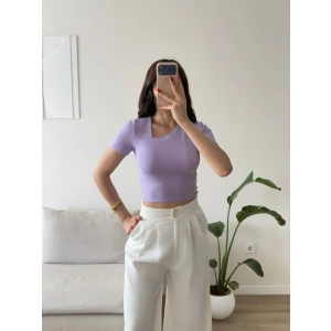 Asimetrik Yaka Crop - LİLA