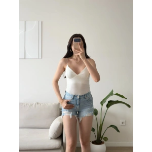 Askılı Biyeli Bodysuit - BEYAZ