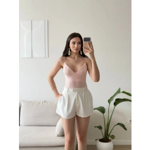 Askılı Biyeli Bodysuit - PEMBE