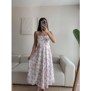 Askılı Çiçek Jessica Elbise - BEYAZ