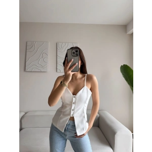 Askılı Çıtçıtlı Korse Bluz - BEYAZ
